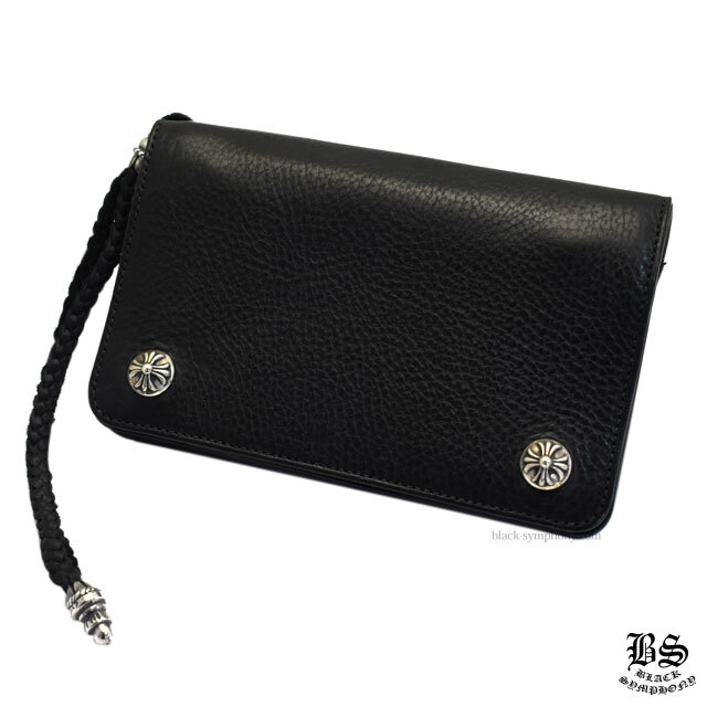 クロムハーツ2ジップウォレットクロスボタンwithストラップブラック