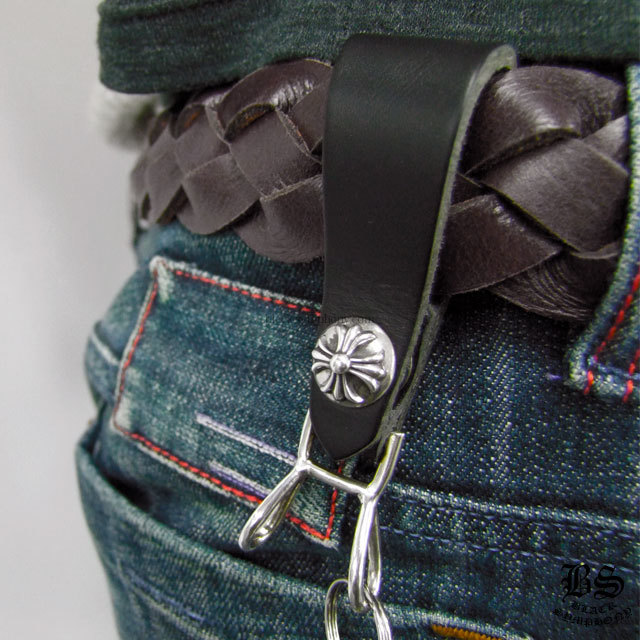 クロムハーツWベルトループクロスボタンブラックレザー|クロムハーツ