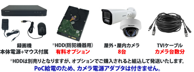 防犯カメラ 業務用 屋内屋外 バリフォーカル ワンケーブル(PoC) 8台