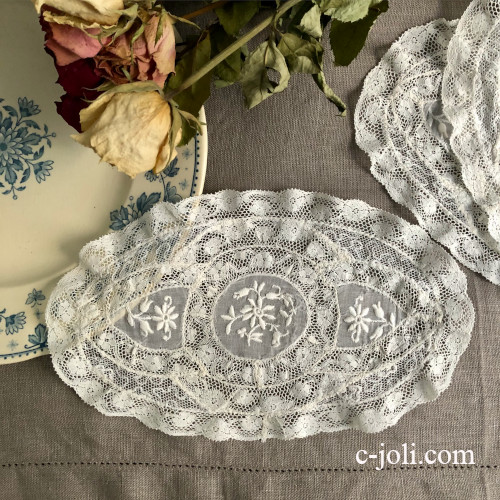 パリ発送】L2797 フランスアンティークノルマンディーレース ホワイト