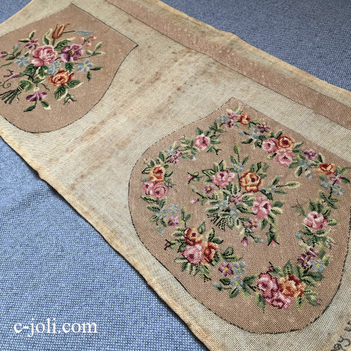 日本発送】L2867 フランスアンティークローズ柄プチポワン刺繍クロス