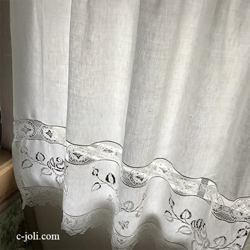 パリ発送】C1065 フランスアンティークレース＆刺繍カーテン/スモール