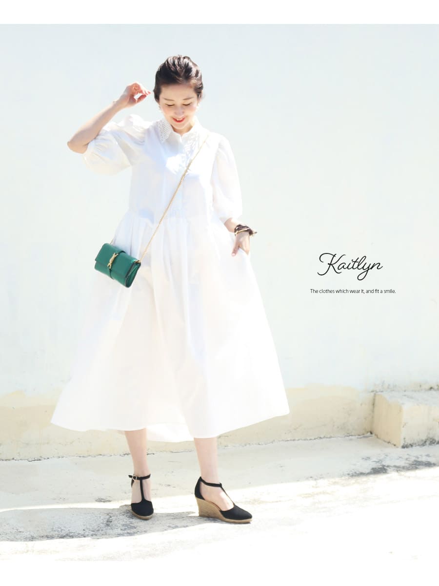 授乳服・マタニティ＞ケイトリン・パフィ袖×襟レースコットン