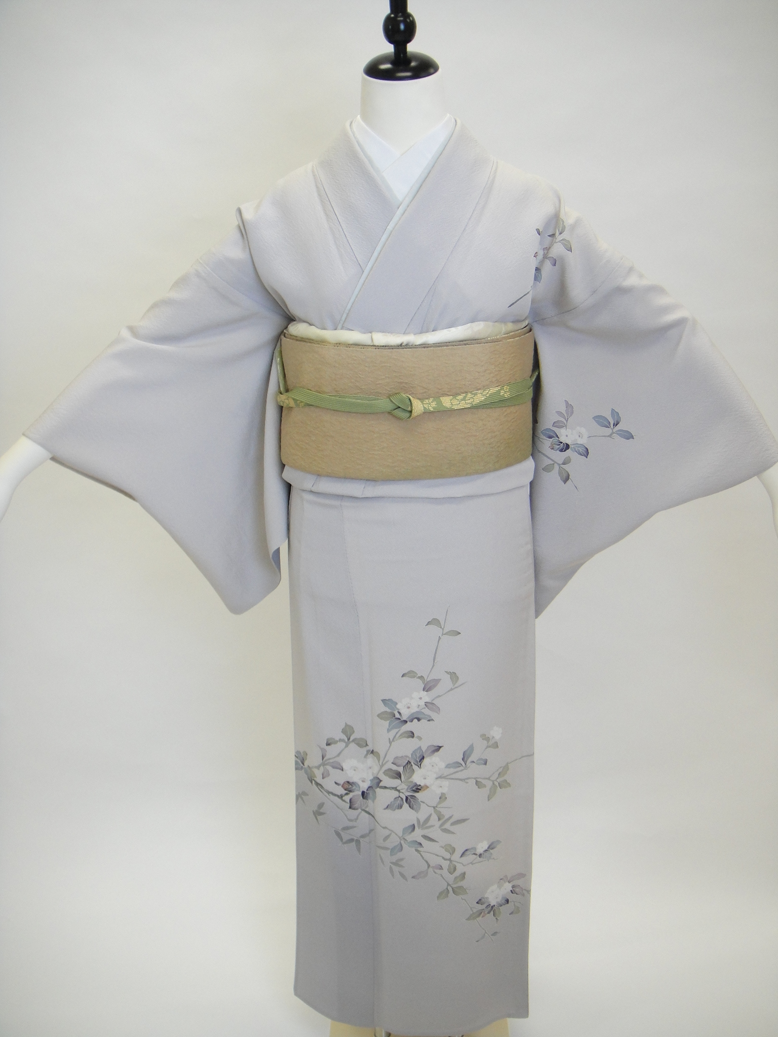 正絹単衣訪問着レンタル】 10062 グレー薄藤色加賀友禅調正絹訪問