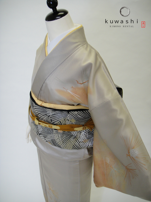 正絹訪問レンタル】 10027 グレーシルバー／金彩一つ紋正絹訪問着