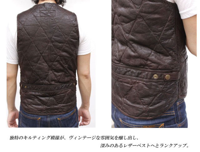 AVIREX アビレックス ラム革ベスト（キルティング加工・中綿入り）6111007