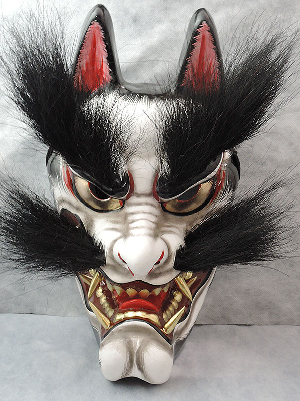 柿田勝郎面工房：石見神楽面 悪狐（黒狐 眉毛有 2号型）