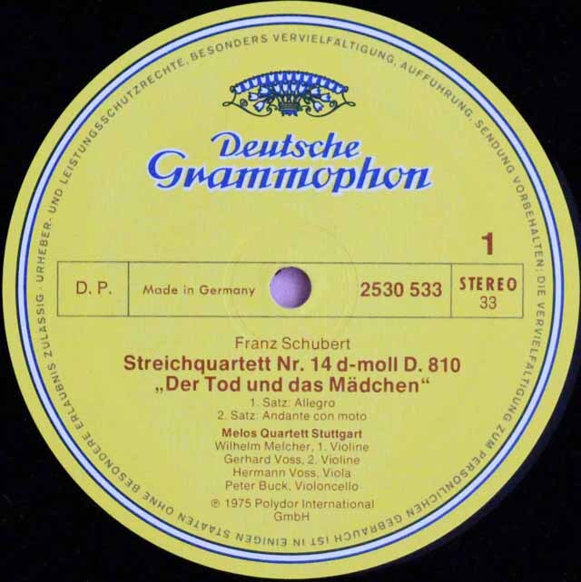 LP レコード メロス四重奏団のシューベルト/弦楽四重奏曲「死と乙女