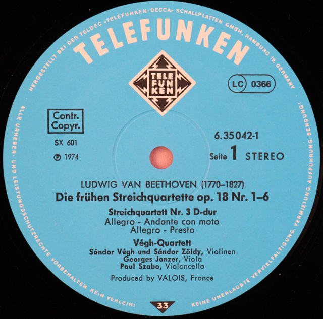 LP レコード ヴェーグ四重奏団のベートーヴェン/初期弦楽四重奏曲全集