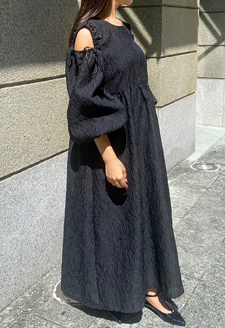 オープンアームジャガードワンピース【7h-971-00010】