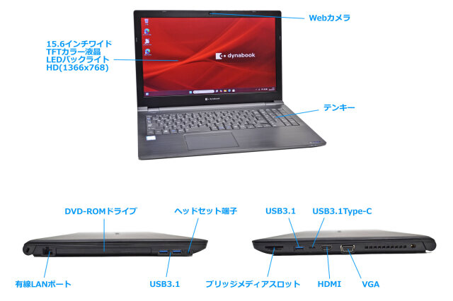 ノートパソコン メモリ16G 新品m.2SSD512G dynabook B55/ES Core i5