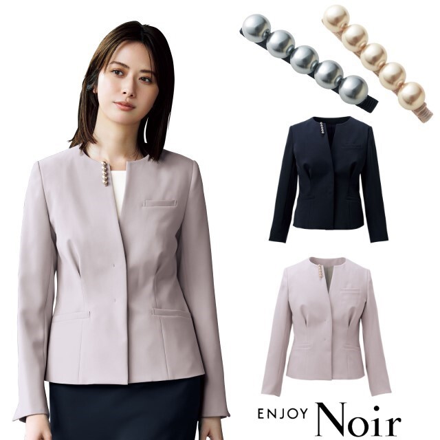 NAJ061 KARSEE ノーカラー ジャケット ENJOY Noir ルリアンパール 動き