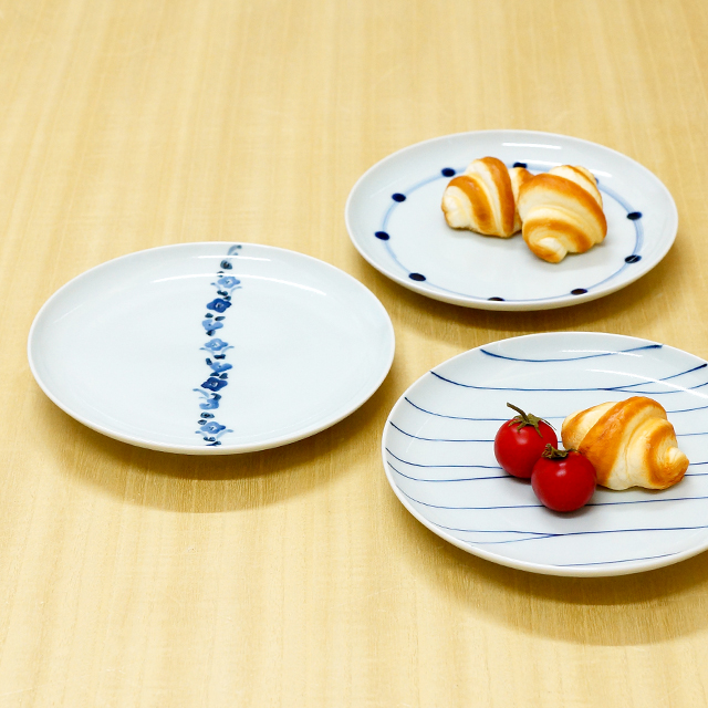 波佐見焼 重山陶器 「染付19cmプレート（3柄）」シンプルで使い