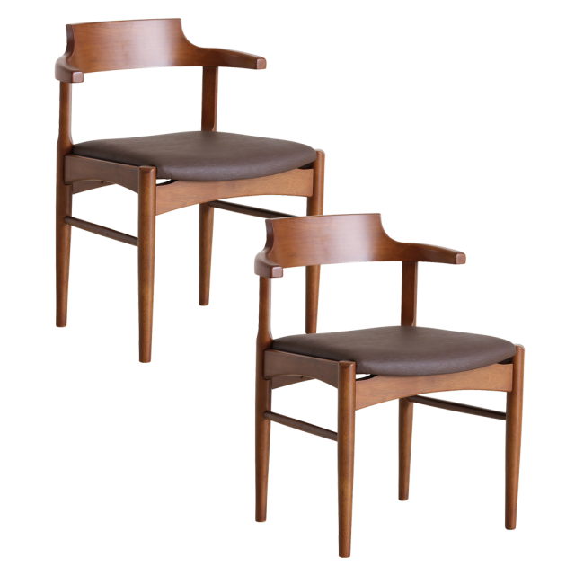 SUN ダイニングチェア 2脚セット 肘付 半肘 座面高44cm 木製 天然木