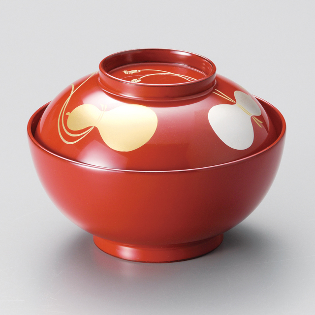 雑煮椀 瓢箪 朱/黒 漆塗り 12-01103/01104 漆器の井助