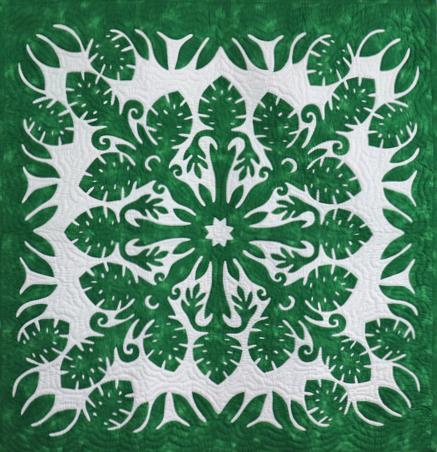 105センチ角手縫いハワイアンキルトタペストリー モンステラウィズ