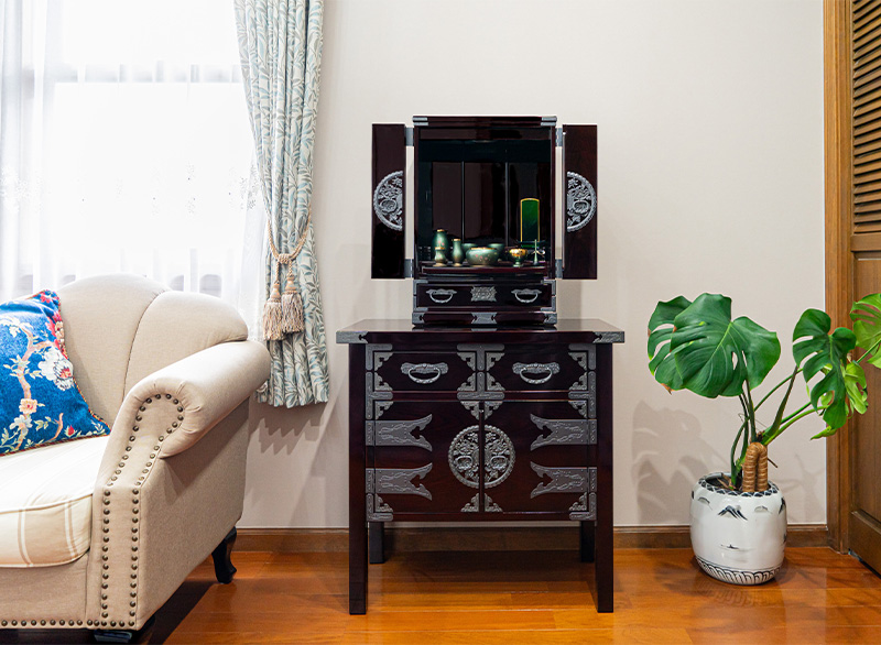 仙台仏壇18号 木地呂漆調 KHB-20D 特選仏具Aセット(モダン