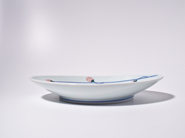 赤)つるいちご)舟型中皿 しん窯青花匠
