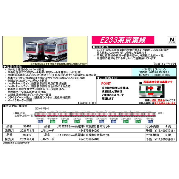 TOMIX 98409/98410 E233系5000番台（京葉線）4両基本/6両増結セット
