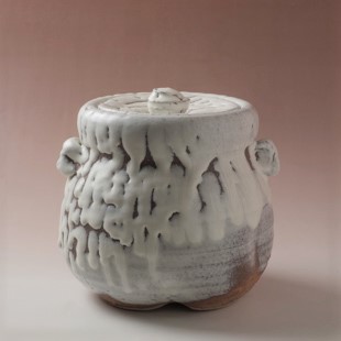 萩焼(伝統的工芸品)水指鬼白竹胴締耳付(共蓋