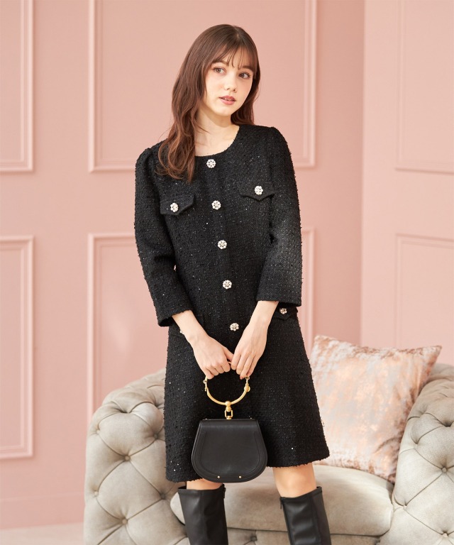 美品」maje グレー黒ツイードミニワンピース maje グレー黒ツイード