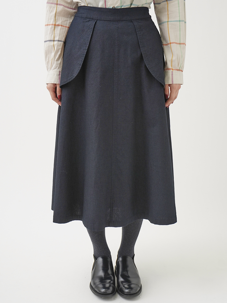 16／－インディゴ平織 ふらしポケットフレアスカート