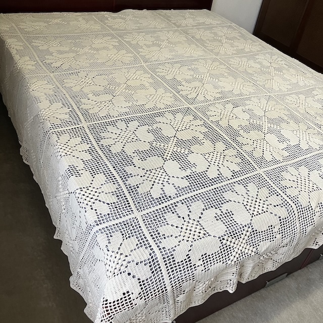 フランス ブロカント 手編みレース ベッドカバー（250×250）