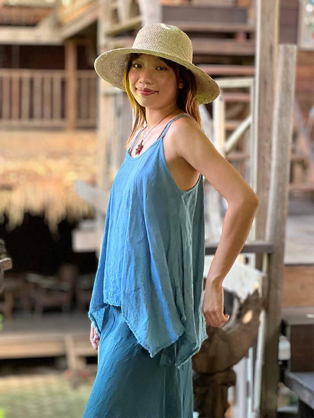 asana 麻100% フリンジ ゆったり キャミソール・草木染め【パヤカ