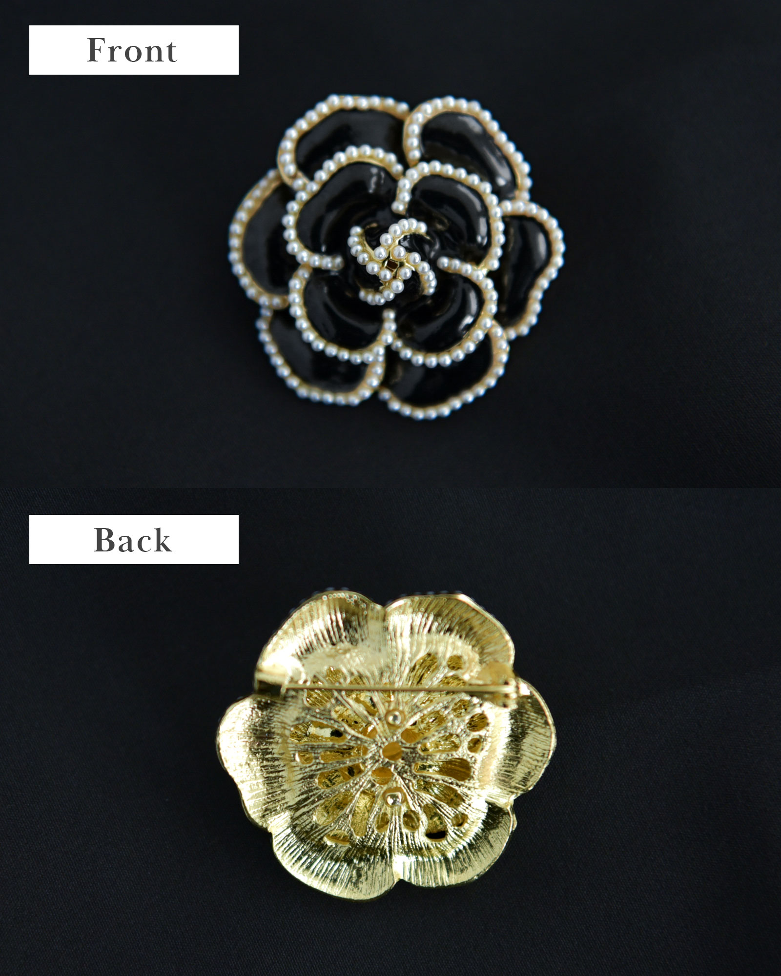 カメリア ブローチ】お色展開：ホワイト,ブラック ／ サイズ展開：Free