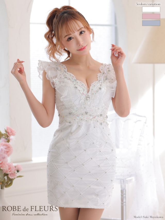 XSサイズあり】ブロックチュール x フェアリータイトミニキャバドレス