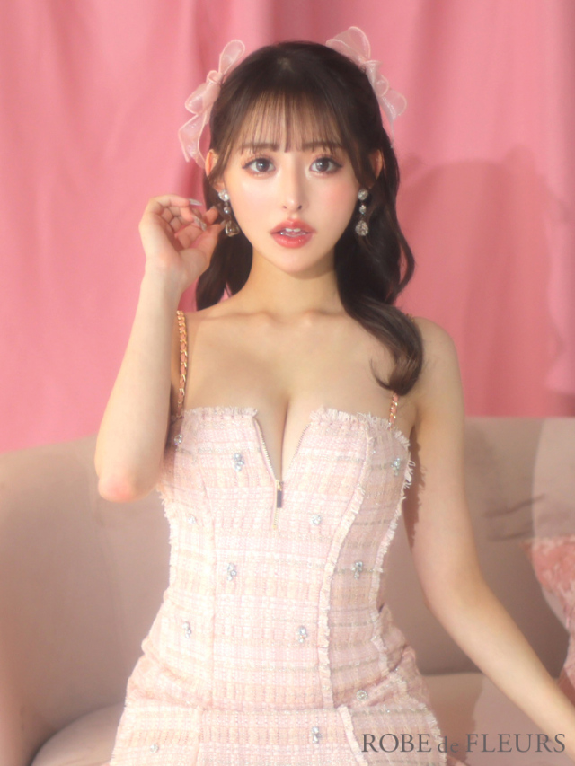 XSサイズあり】ラメツイードランダムビジューキャミキャバドレス(fm3501)