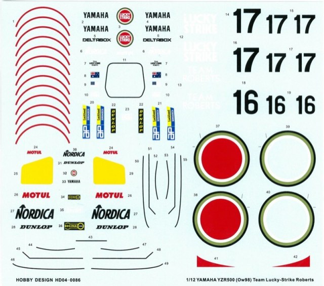 ホビーデザイン デカール 1/12 ヤマハ YZR500 (OW98) 1988 
