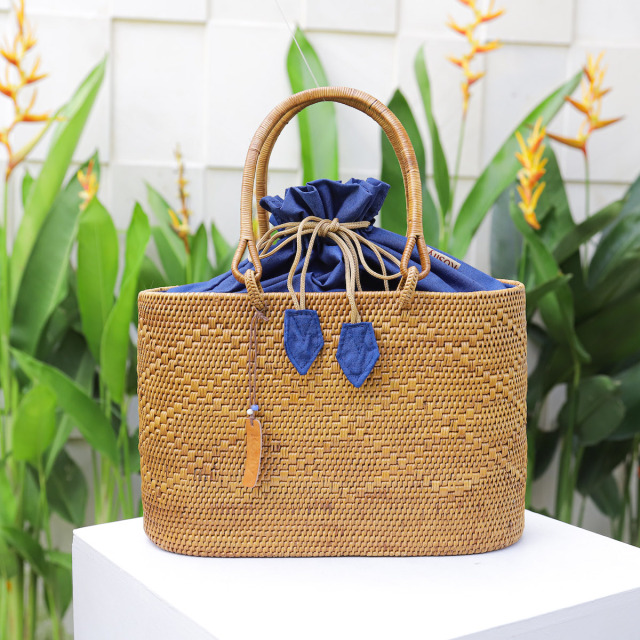 楕円巾着バッグMサイズ マチ広 (NAB695B) Rosily(ロージリー) バリ島