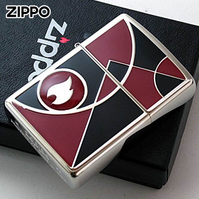 Zippo ジッポー 炎 アイコンフレーム モザイク シルバー ブラック