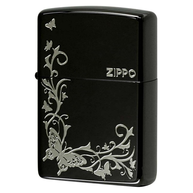 Zippo ジッポー バタフライ アラベスク 蝶々 唐草 ブラックニッケル 銀