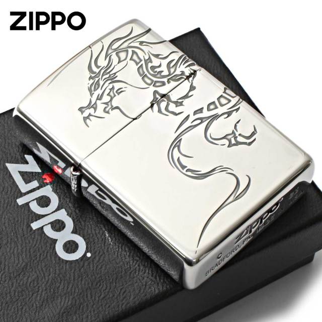 Zippo ジッポー 龍 ドラゴン 2面連続加工 銀メッキ いぶし仕上げ Tiger