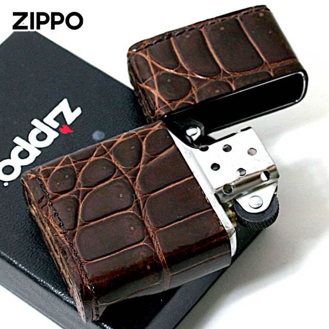 Zippo ジッポー 革巻き 本革 クロコダイル ワニ 茶 ブラウン｜Zippo