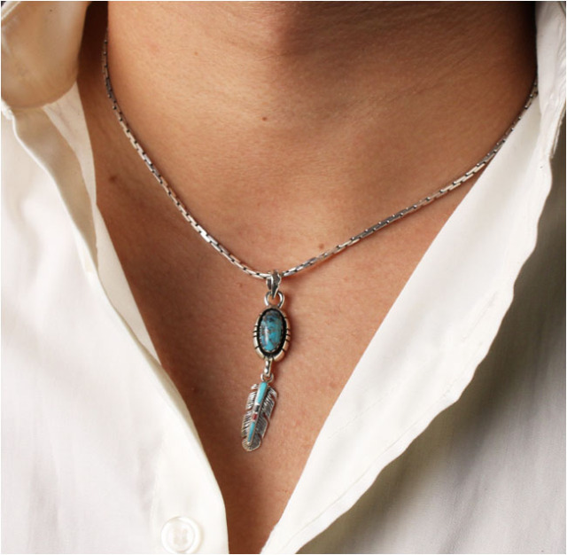 ペンダントトップ シルバーペンダント ターコイズフェザーペンダント