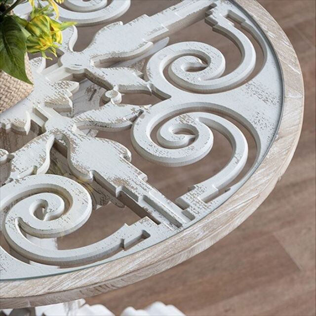 シャビーシック アンティークホワイト サイドテーブル φ60.5cm｜Y-KAGU