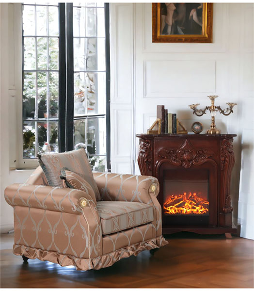 アンティーク調 マントルピース（フェイクファイヤー付）ホワイト 暖炉