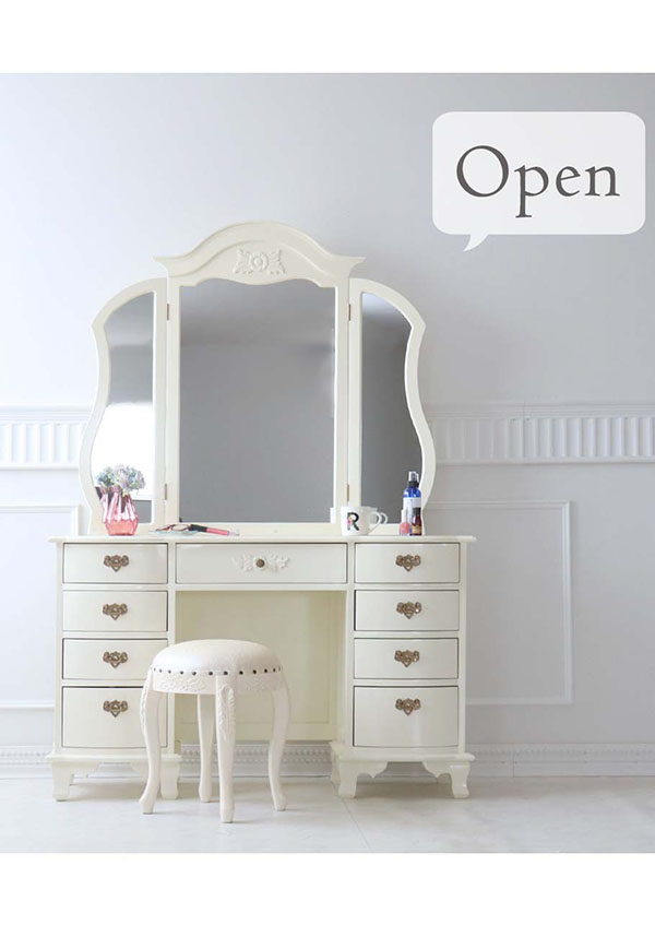 ドレッサー おしゃれ 完成品 収納 三面鏡 姫系 ロココ調 輸入家具