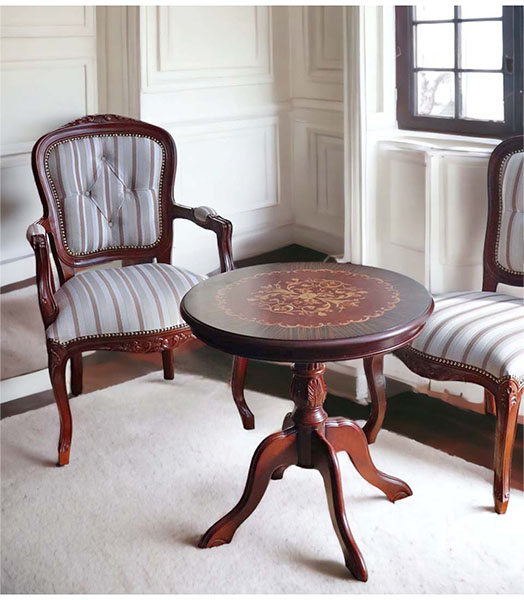 フレンチマルシェ 象嵌コーヒーテーブル（サイドテーブル） φ60cm｜Y