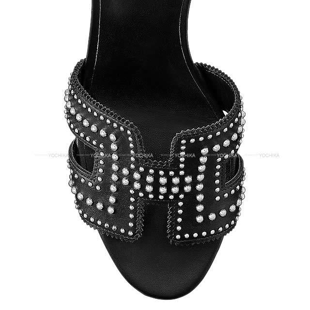 エレガントなブラックのHERMESストラップサンダル、サイズ38