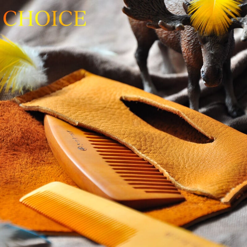 やみつきエルクのつげ櫛ケース（黄茶） | 時を刻む革小物Many CHOICE