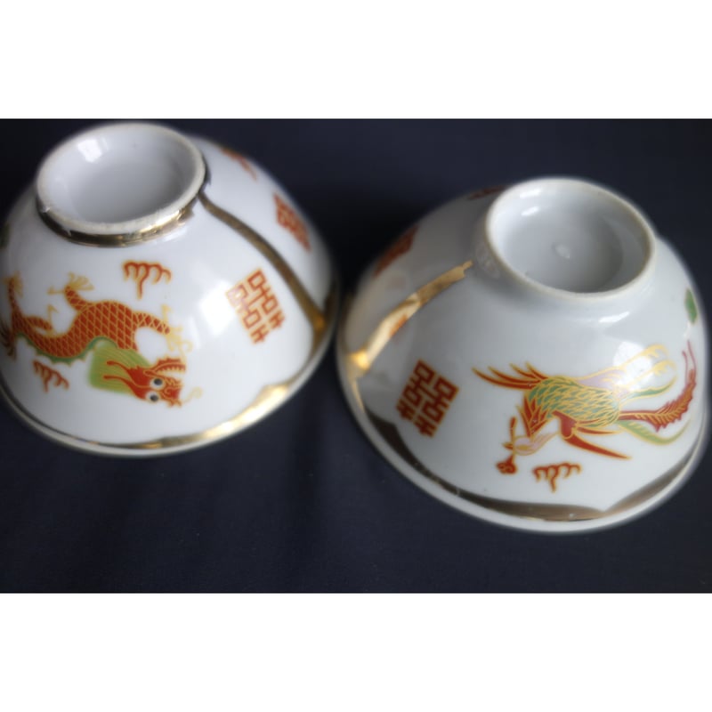 🉐【香港☆中國景徳鎮】「龍」3点セット / 碗・小皿・レンゲ