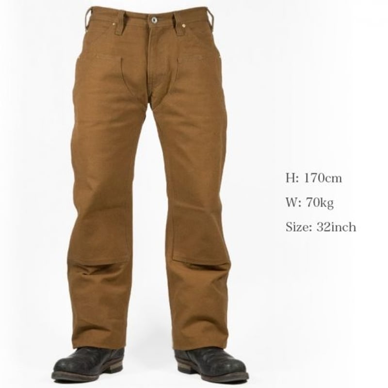 IRON HEART 801 ヘビーダック地ダブルニーロガージーンズ（ブラウン