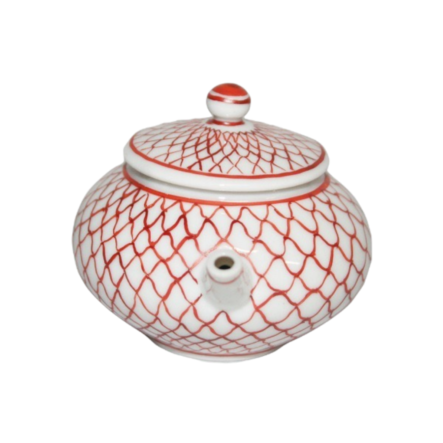 九谷焼 赤絵網目文様蓋付水滴 | 上杉文林堂