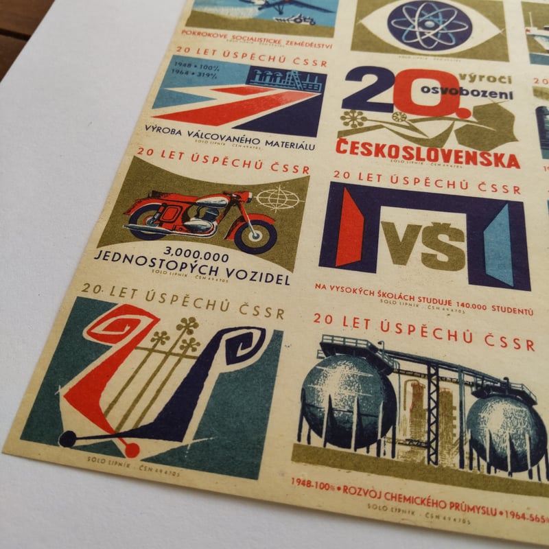 チェコスロバキア 未断裁のマッチラベルシート | Gemisch