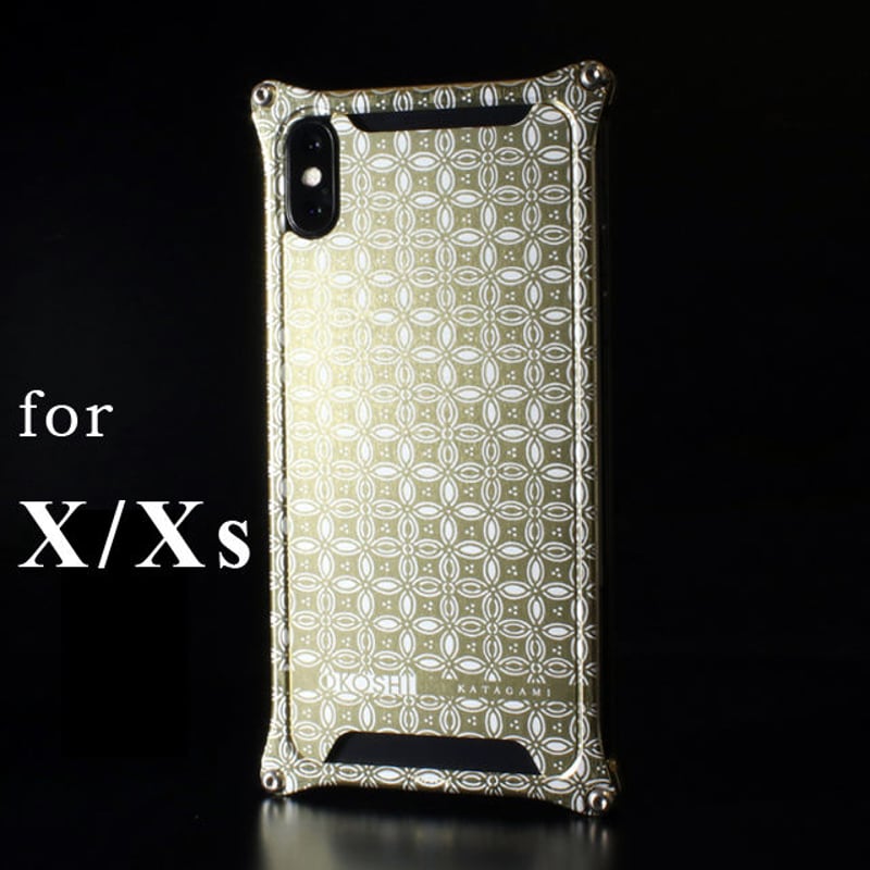 iPhone X/ Xs アルミ削り出しケース【金運七宝 Shippou】 シャンパンGOL