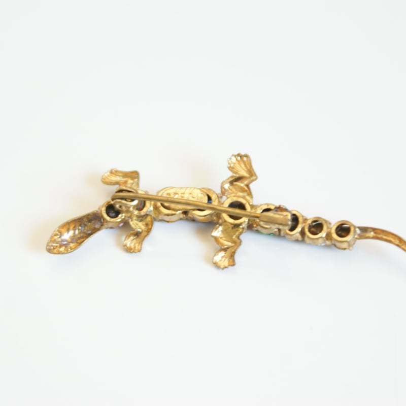 チェコ製 ガラス ラインストーン リザード ブローチ/ ヴィンテージ